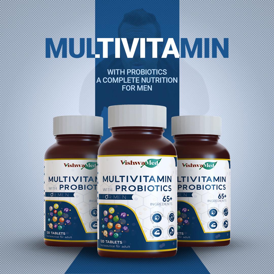 Vishwamed Multivitamin with Probiotics for Men | Daily Health and Wellness Support - VishwaMed