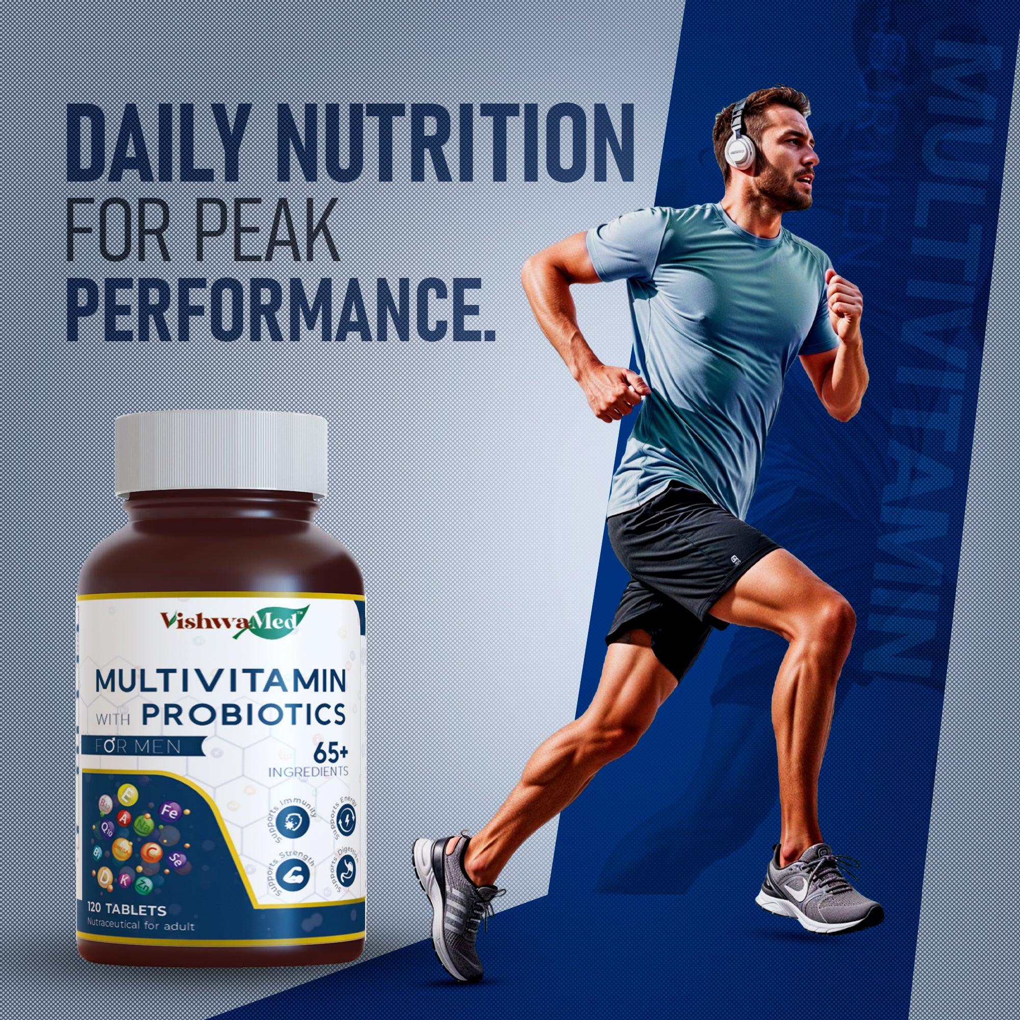 Vishwamed Multivitamin with Probiotics for Men | Daily Health and Wellness Support - VishwaMed