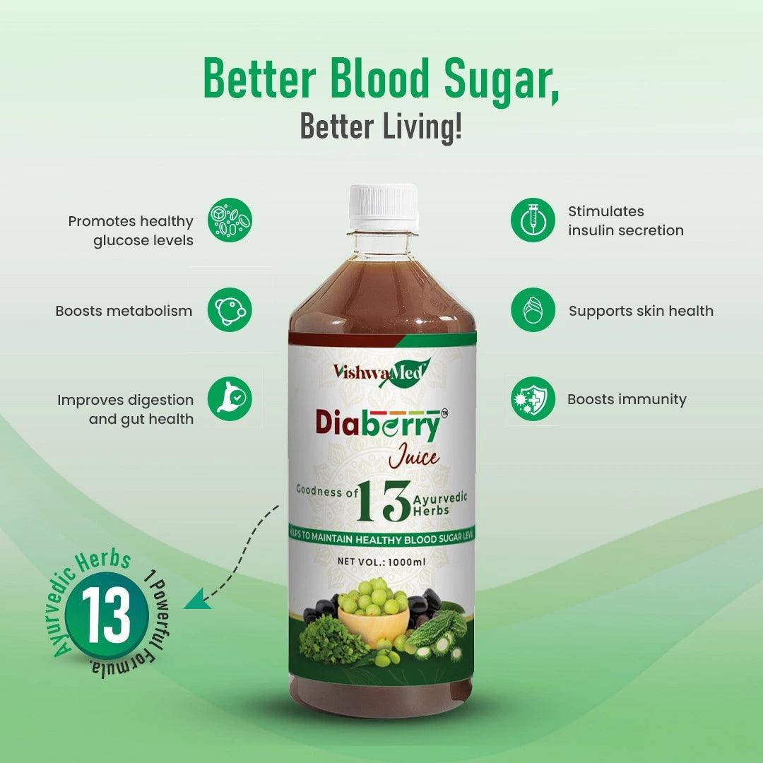 Diaberry Juice for Blood Sugar and Diabetes Management | Ayurvedic Formulation - VishwaMed