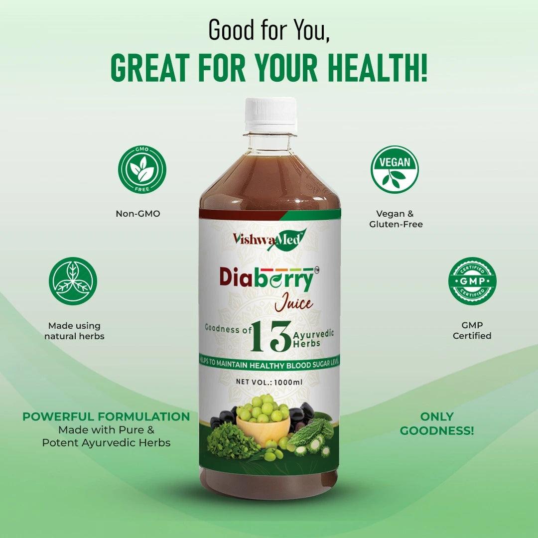 Diaberry Juice for Blood Sugar and Diabetes Management | Ayurvedic Formulation - VishwaMed